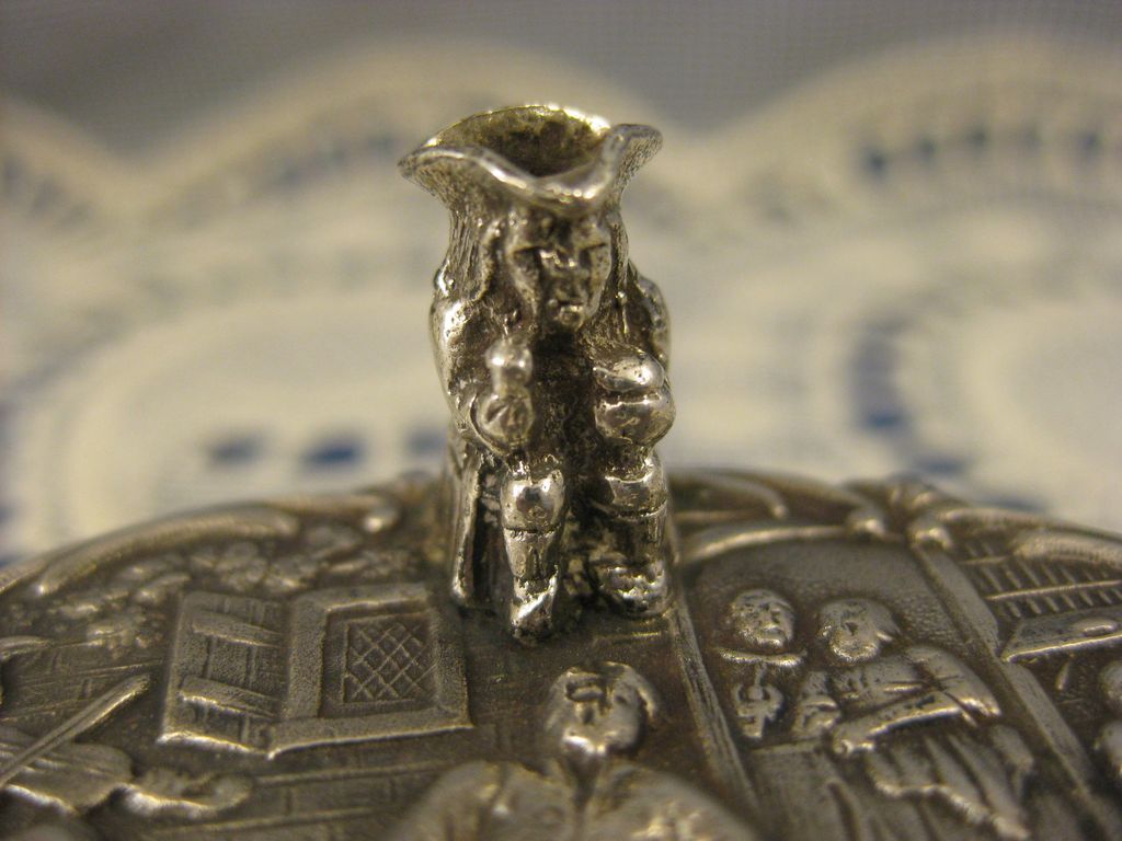 Antique Dutch Sterling ~ Miniature Table with Cat & Stein ~ Embossed Top Antique Dutch Sterling ~ Miniature Table with Cat & Stein ~ Embossed Top
