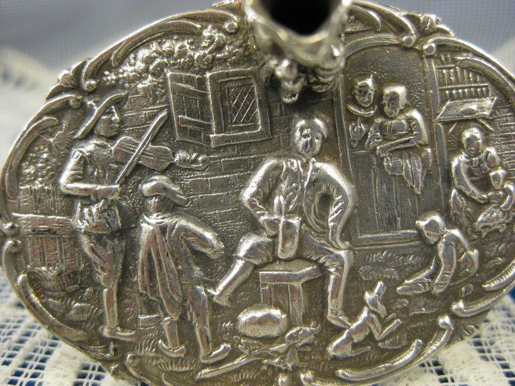 Antique Dutch Sterling ~ Miniature Table with Cat & Stein ~ Embossed Top Antique Dutch Sterling ~ Miniature Table with Cat & Stein ~ Embossed Top