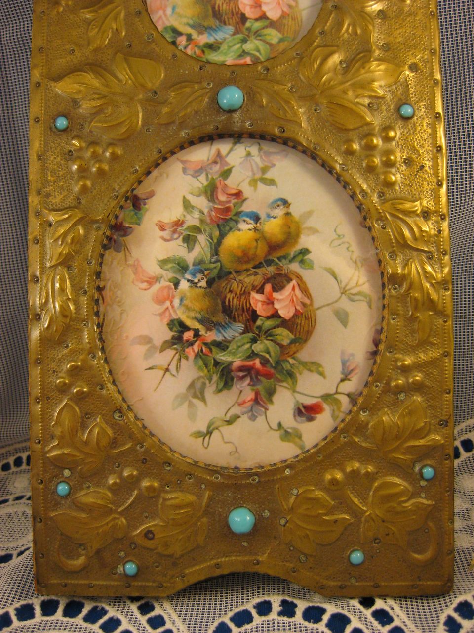 Brass Embossed ~ Double Picture Frame ~ Turquoise Jeweled Brass Embossed ~ Double Picture Frame ~ Turquoise Jeweled