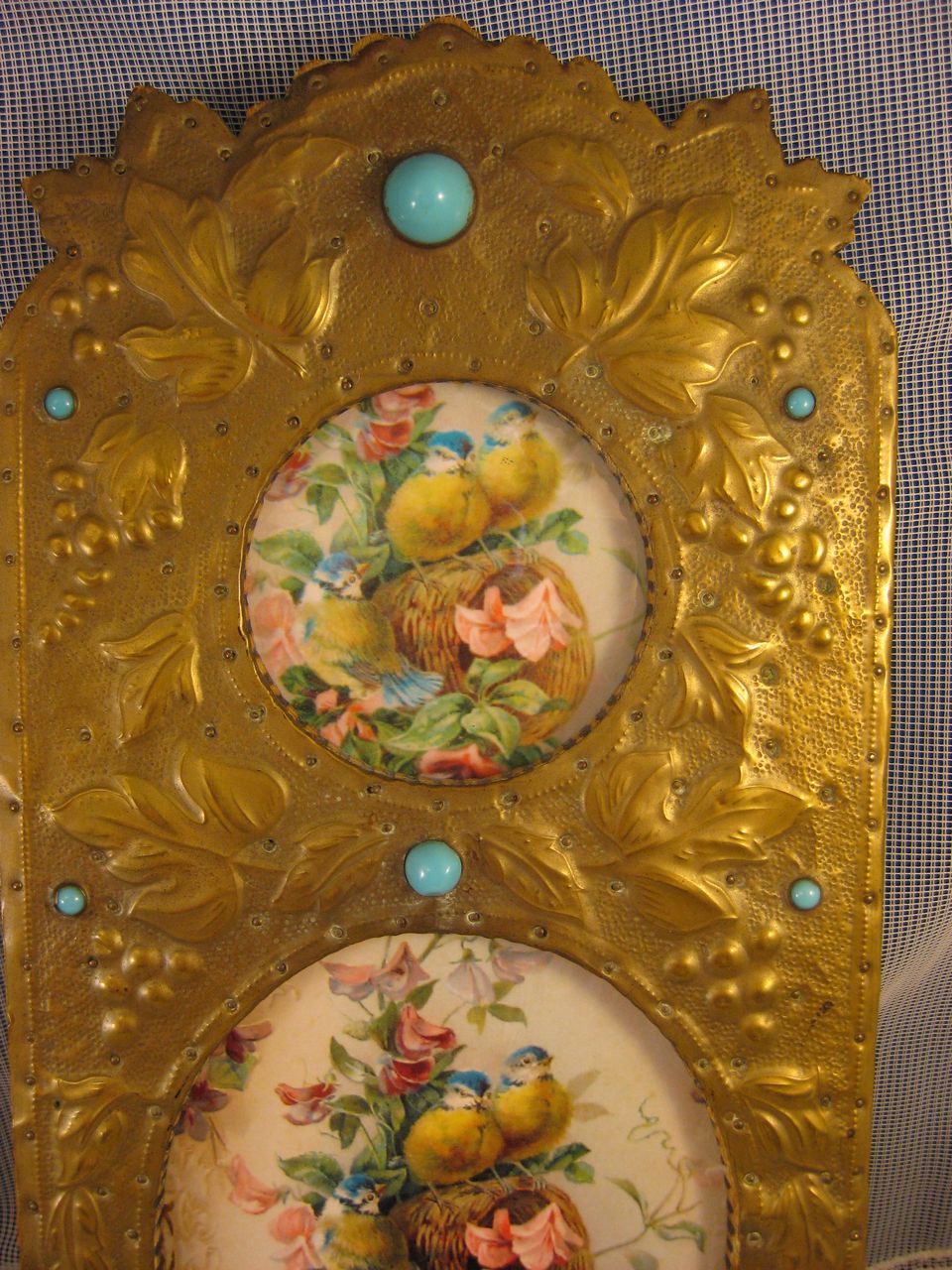 Brass Embossed ~ Double Picture Frame ~ Turquoise Jeweled Brass Embossed ~ Double Picture Frame ~ Turquoise Jeweled