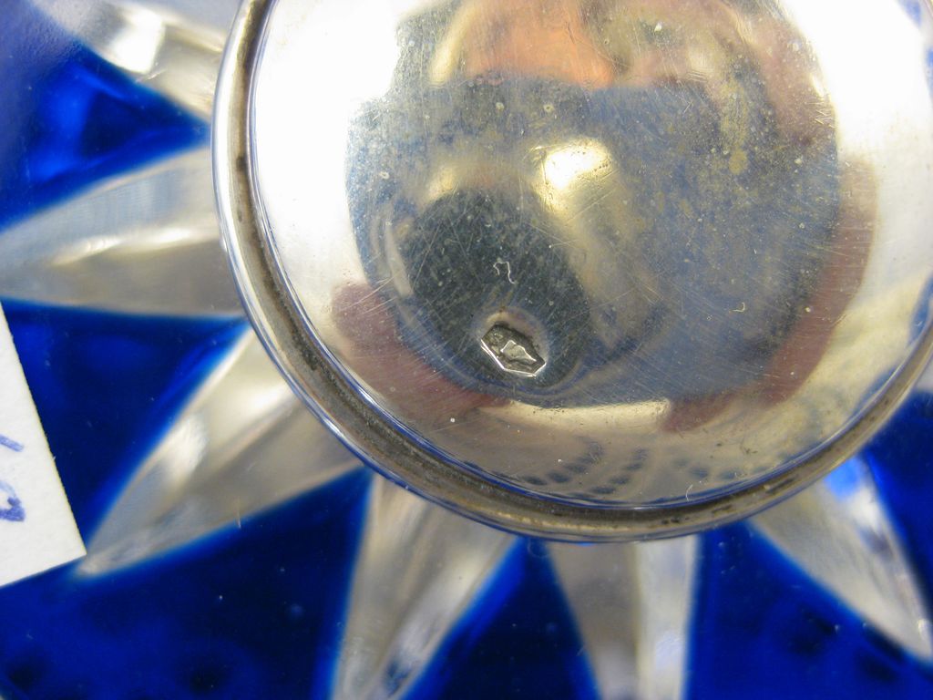 Continental Sterling ~ Cut to Clear Cobalt Compote ~ Glass with Silver Base Continental Sterling ~ Cut to Clear Cobalt Compote ~ Glass with Silver Base
