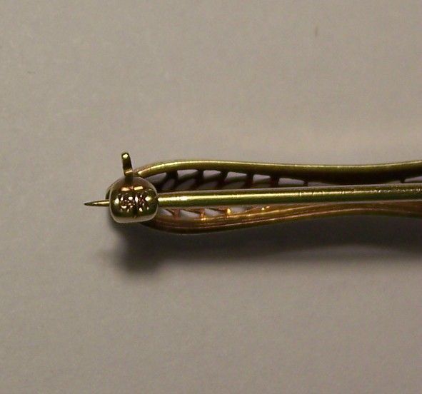 Art Deco 14K Gold Filigree Bar Pin Edwardian Sapphire & Pearls Art Deco 14K Gold Filigree Bar Pin Edwardian Sapphire & Pearls