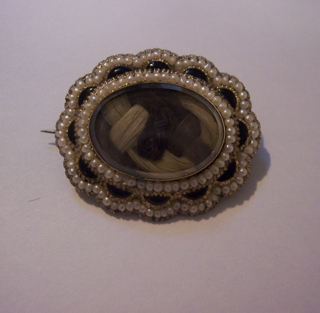Antique 12K Gold Hair Memorial Brooch Pin with Pearls - 1861 Antique 12K Gold Hair Memorial Brooch Pin with Pearls - 1861