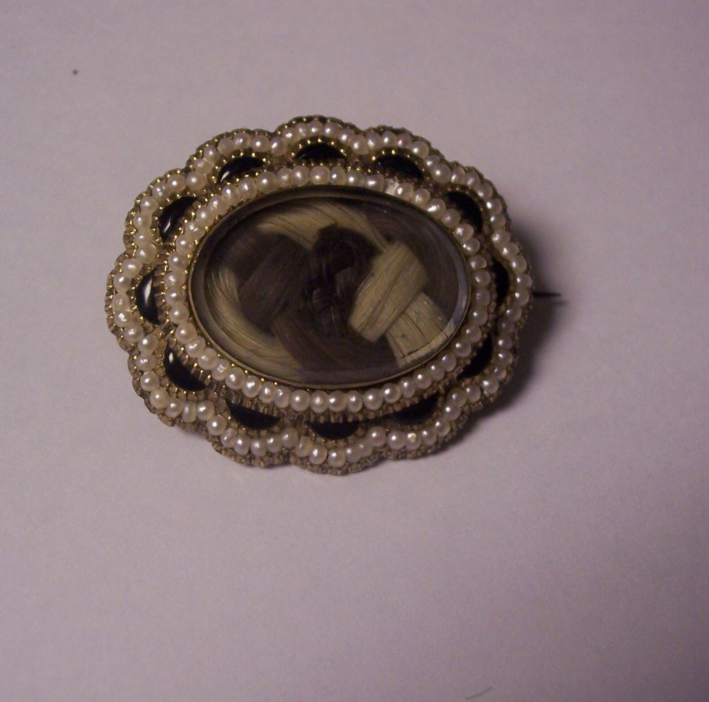Antique 12K Gold Hair Memorial Brooch Pin with Pearls - 1861 Antique 12K Gold Hair Memorial Brooch Pin with Pearls - 1861