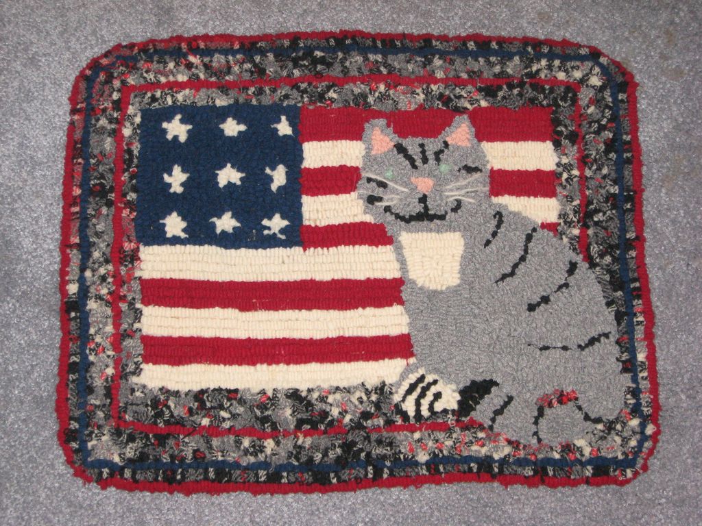 Small American Folk Art Wool Hooked Rug Small American Folk Art Wool Hooked Rug