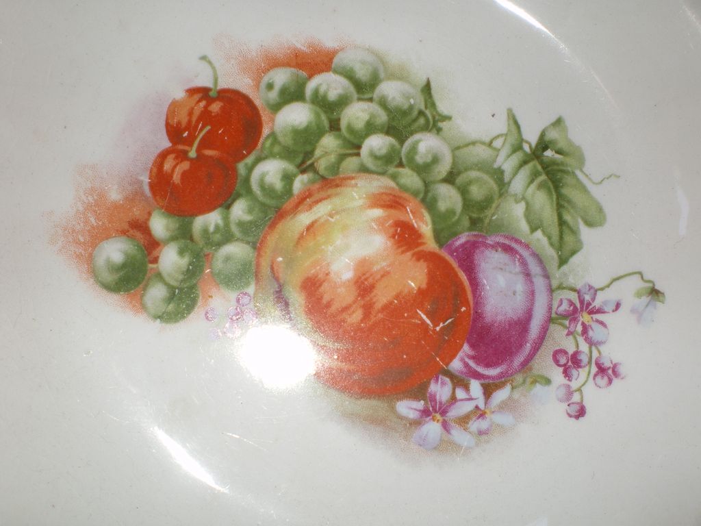 Pair of Beautiful Fruit Plates with Colorful Fruits Decorating the Centers Pair of Beautiful Fruit Plates with Colorful Fruits Decorating the Centers