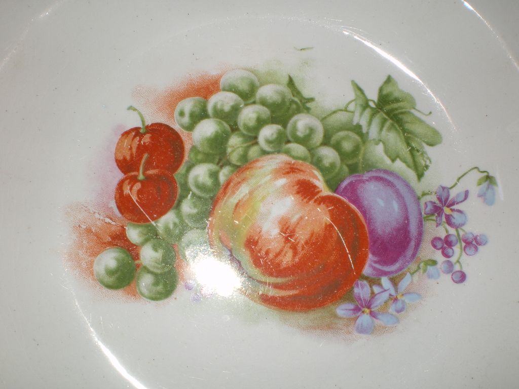 Pair of Beautiful Fruit Plates with Colorful Fruits Decorating the Centers Pair of Beautiful Fruit Plates with Colorful Fruits Decorating the Centers