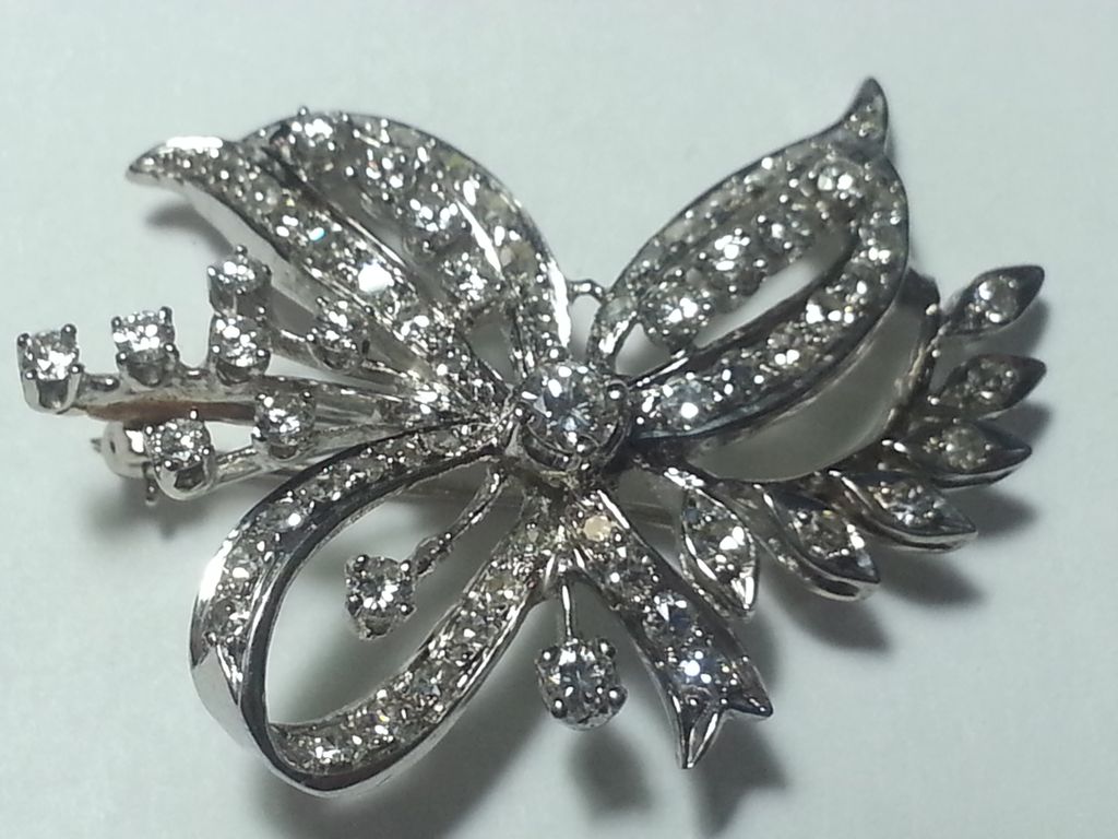 Retro Era 14K White Gold Diamond Bow Pin 1 CTTW Retro Era 14K White Gold Diamond Bow Pin 1 CTTW