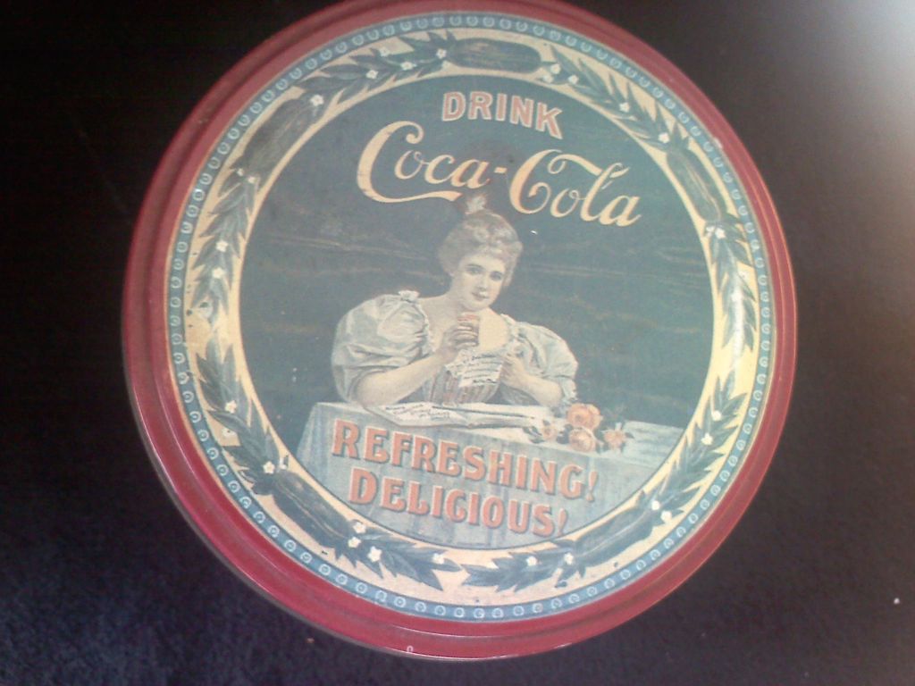 Vintage Coca-Cola Tin with Ad Refreshing! Delicious! Vintage Coca-Cola Tin with Ad Refreshing! Delicious!