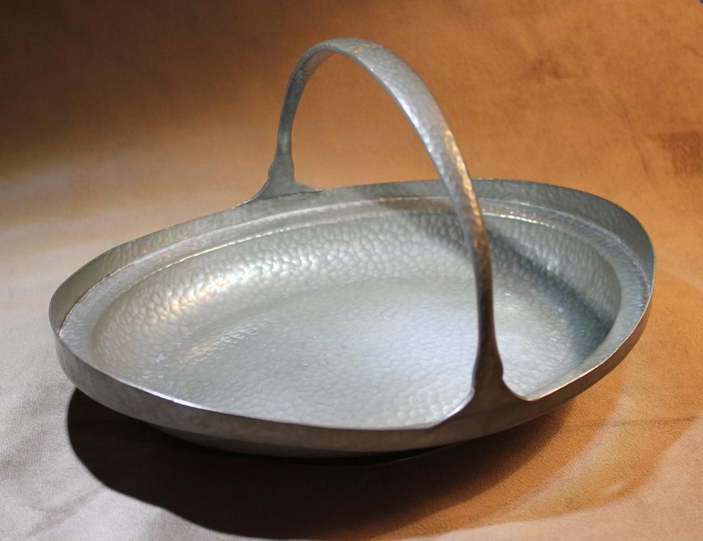 Antique Sheffield Pewter Hammered Basket AM & Co Antique Sheffield Pewter Hammered Basket AM & Co