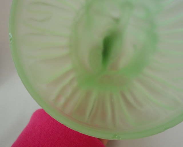 Depression Era Curtsy / Dancing Girl Puff Box Powder Jar Frosted Green Toussant Depression Era Curtsy / Dancing Girl Puff Box Powder Jar Frosted Green Toussant