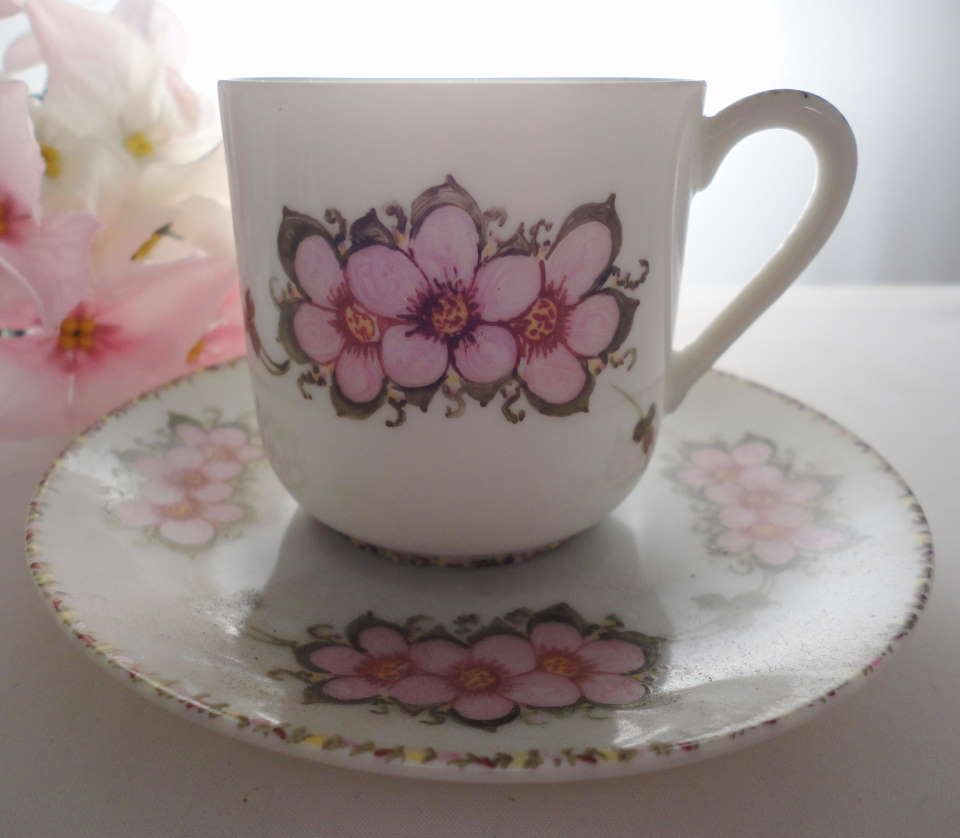 Lithophane Geisha Floral demitasse cup and saucer Lithophane Geisha Floral demitasse cup and saucer