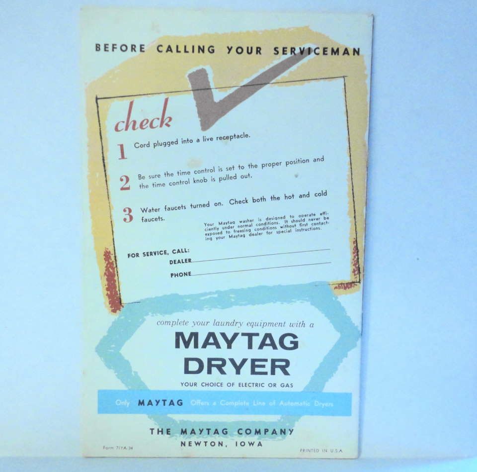 Booklet Maytag Washing Machine ca. 1960s 17 pages Booklet Maytag Washing Machine ca. 1960s 17 pages