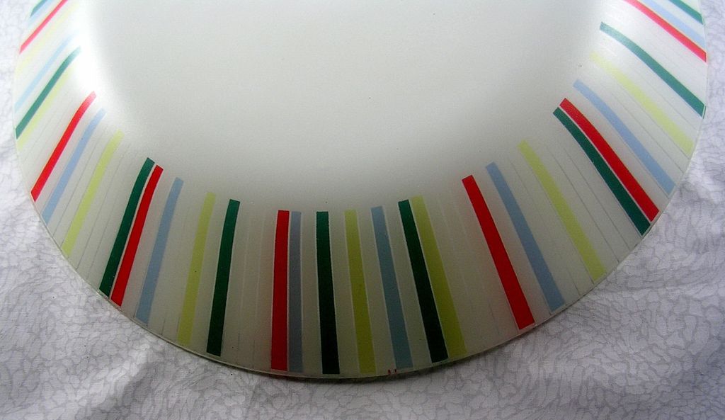 Glass Light Shade - Ceiling Center Post Bowl - 1950's Stripes Glass Light Shade - Ceiling Center Post Bowl - 1950's Stripes