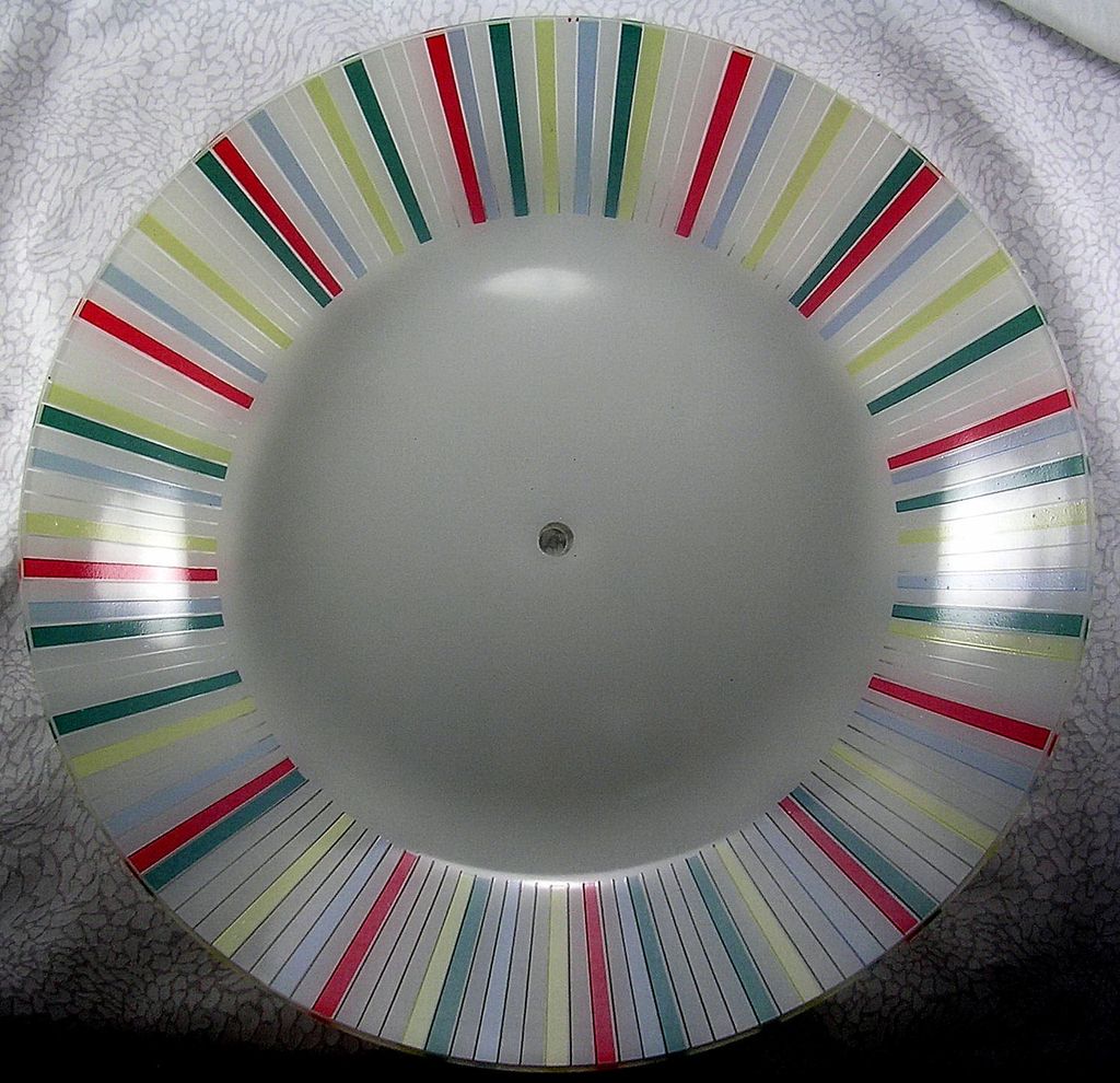 Glass Light Shade - Ceiling Center Post Bowl - 1950's Stripes Glass Light Shade - Ceiling Center Post Bowl - 1950's Stripes