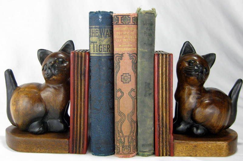 Vintage Hand Carved Wooden Kitty Cat Bookends - Thailand Vintage Hand Carved Wooden Kitty Cat Bookends - Thailand