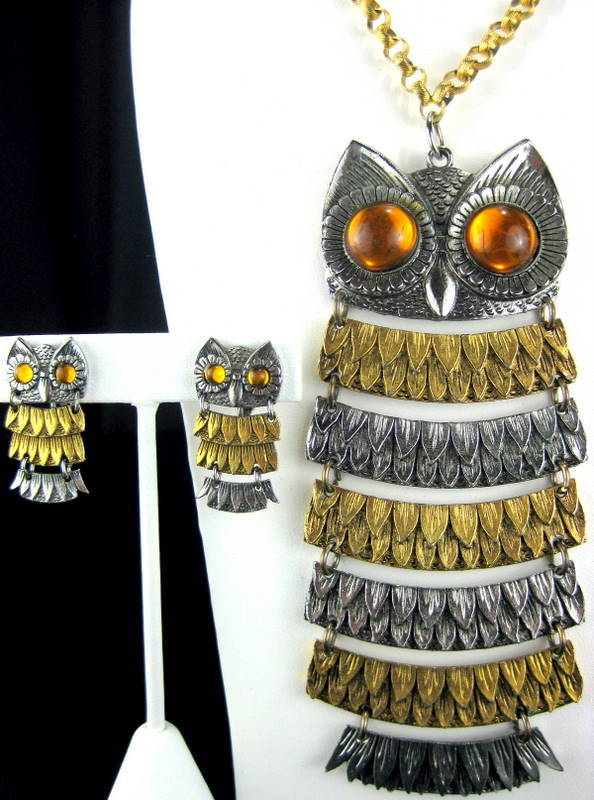 Vintage Park Lane Colossal Articulated Owl Pendant Necklace and Earrings Set Vintage Park Lane Colossal Articulated Owl Pendant Necklace and Earrings Set