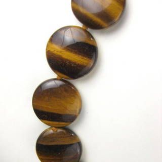 Tigers Eye Stone Disc Bead Necklace with 14 K Clasp Signed Gold Stone Jewelry Corp Tigers Eye Stone Disc Bead Necklace with 14 K Clasp Signed Gold Stone Jewelry Corp