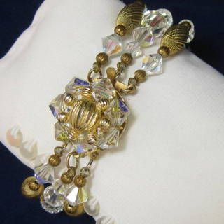 Vintage Clear Aurora Borealis Crystal Bicone Bead Triple Strand Bracelet Vintage Clear Aurora Borealis Crystal Bicone Bead Triple Strand Bracelet