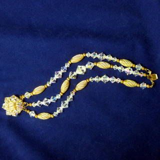 Vintage Clear Aurora Borealis Crystal Bicone Bead Triple Strand Bracelet Vintage Clear Aurora Borealis Crystal Bicone Bead Triple Strand Bracelet