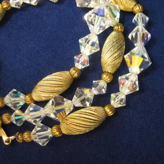 Vintage Clear Aurora Borealis Crystal Bicone Bead Triple Strand Bracelet Vintage Clear Aurora Borealis Crystal Bicone Bead Triple Strand Bracelet