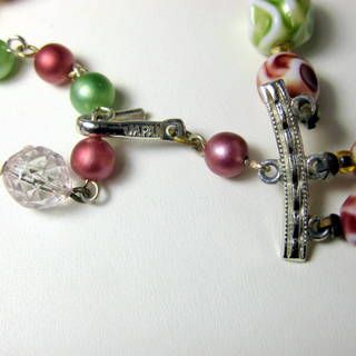 Vintage Japan Three Strand Glass and Plastic Necklace and Earring Set in Green Burgundy and Blue Vintage Japan Three Strand Glass and Plastic Necklace and Earring Set in Green Burgundy and Blue