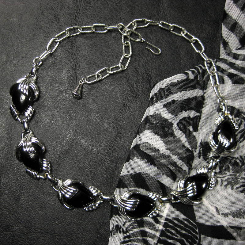 Vintage Emmons Silver Tone Black Thermoset Link Necklace Vintage Emmons Silver Tone Black Thermoset Link Necklace
