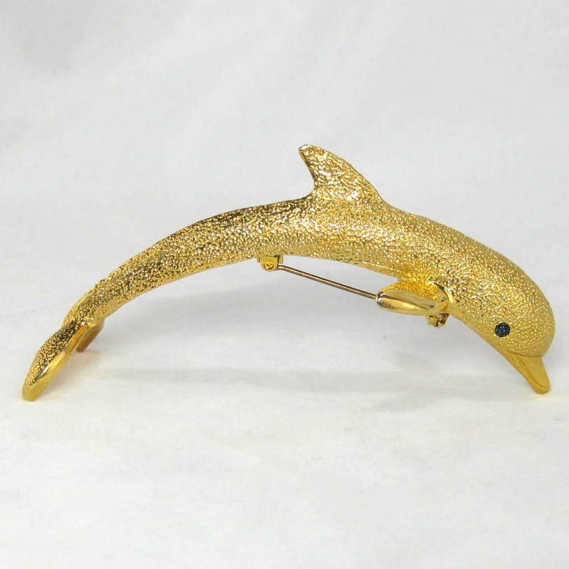 Vintage Figural Dolphin Shoulder Pin/Brooch with Rhinestone Eye Vintage Figural Dolphin Shoulder Pin/Brooch with Rhinestone Eye