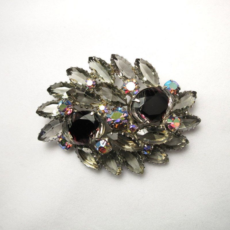 Vintage Smoky Rhinestone AB Marquise Art Glass Grand Parure Vintage Smoky Rhinestone AB Marquise Art Glass Grand Parure