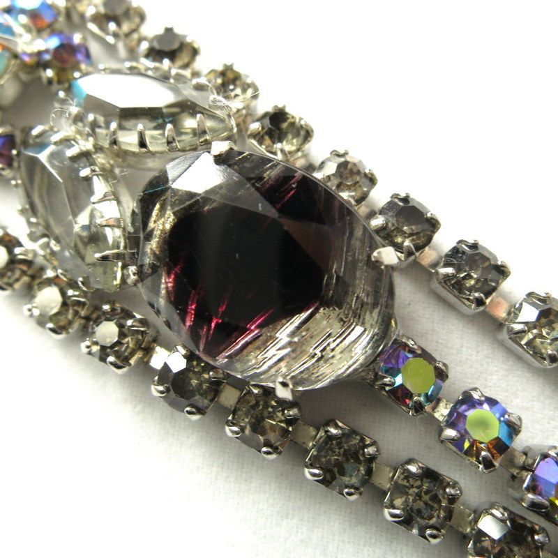 Vintage Smoky Rhinestone AB Marquise Art Glass Grand Parure Vintage Smoky Rhinestone AB Marquise Art Glass Grand Parure