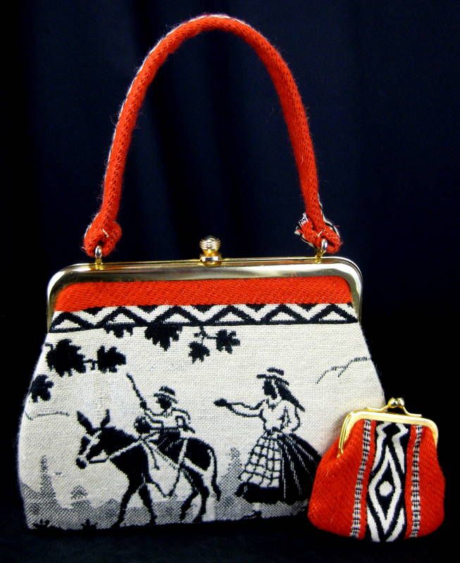 Vintage Woven Folk Art Southwestern Orange/Black Handbag with Coin Purse Vintage Woven Folk Art Southwestern Orange/Black Handbag with Coin Purse