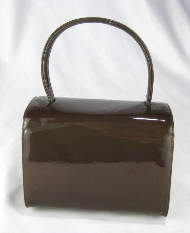 Vintage Chocolate Brown Faux Patent Rhinestone Hard Case Evening Purse Vintage Chocolate Brown Faux Patent Rhinestone Hard Case Evening Purse