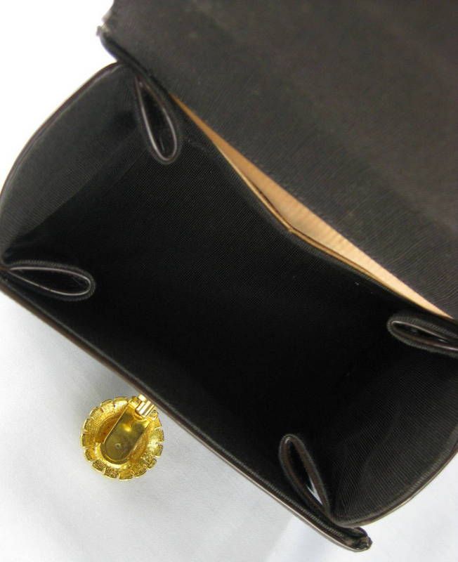 Vintage Chocolate Brown Faux Patent Rhinestone Hard Case Evening Purse Vintage Chocolate Brown Faux Patent Rhinestone Hard Case Evening Purse