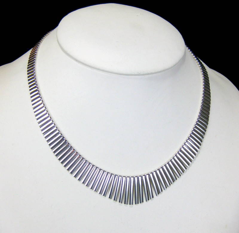 Sterling Silver Mod Cleopatra Style Fringe Collar Necklace - Italy Sterling Silver Mod Cleopatra Style Fringe Collar Necklace - Italy