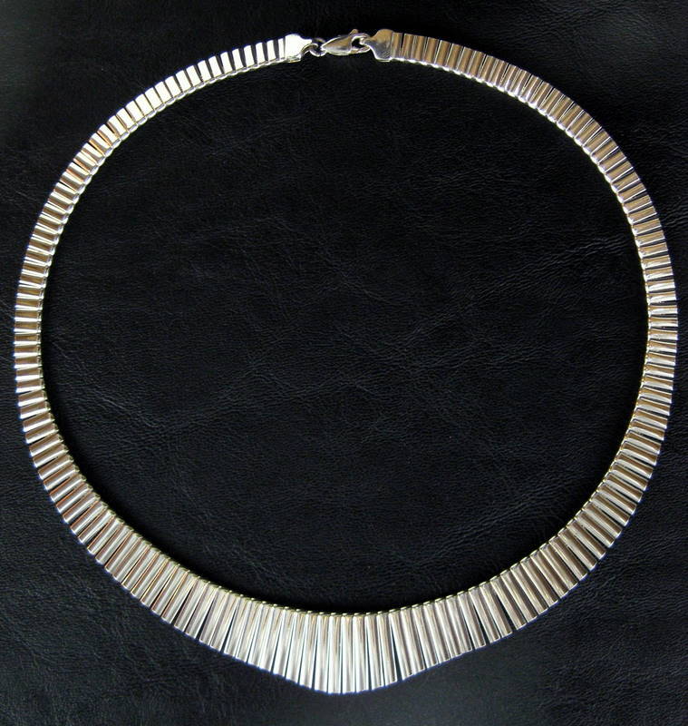 Sterling Silver Mod Cleopatra Style Fringe Collar Necklace - Italy Sterling Silver Mod Cleopatra Style Fringe Collar Necklace - Italy