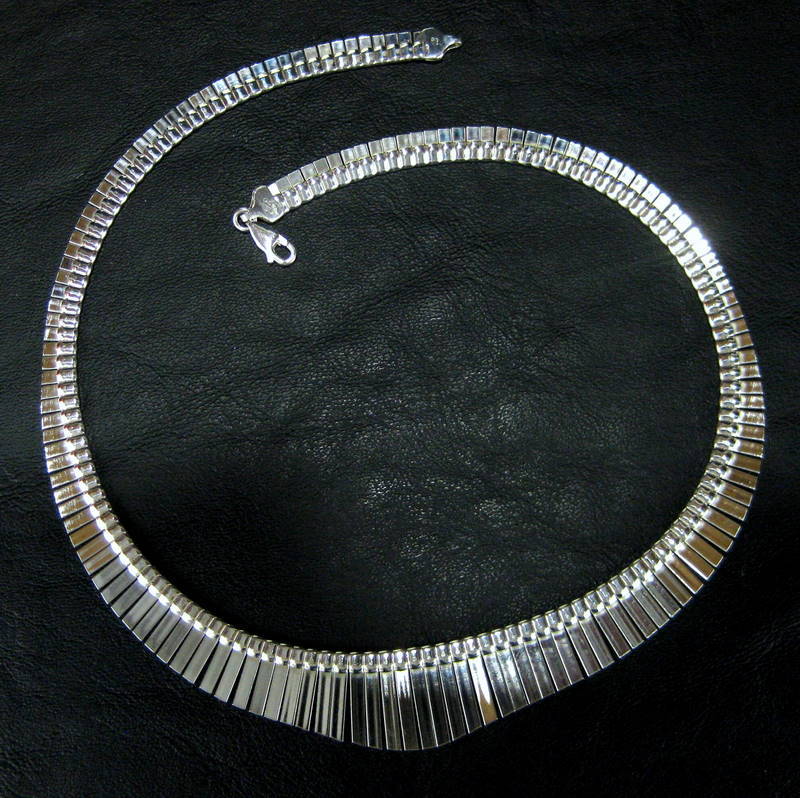 Sterling Silver Mod Cleopatra Style Fringe Collar Necklace - Italy Sterling Silver Mod Cleopatra Style Fringe Collar Necklace - Italy