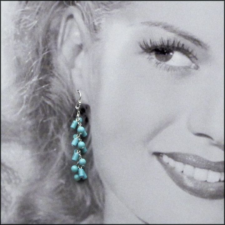 Turquoise and Silver Dangle Cluster Earrings / Gifts for her Turquoise and Silver Dangle Cluster Earrings / Gifts for her