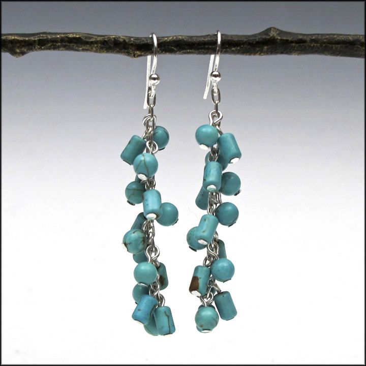 Turquoise and Silver Dangle Cluster Earrings / Gifts for her Turquoise and Silver Dangle Cluster Earrings / Gifts for her