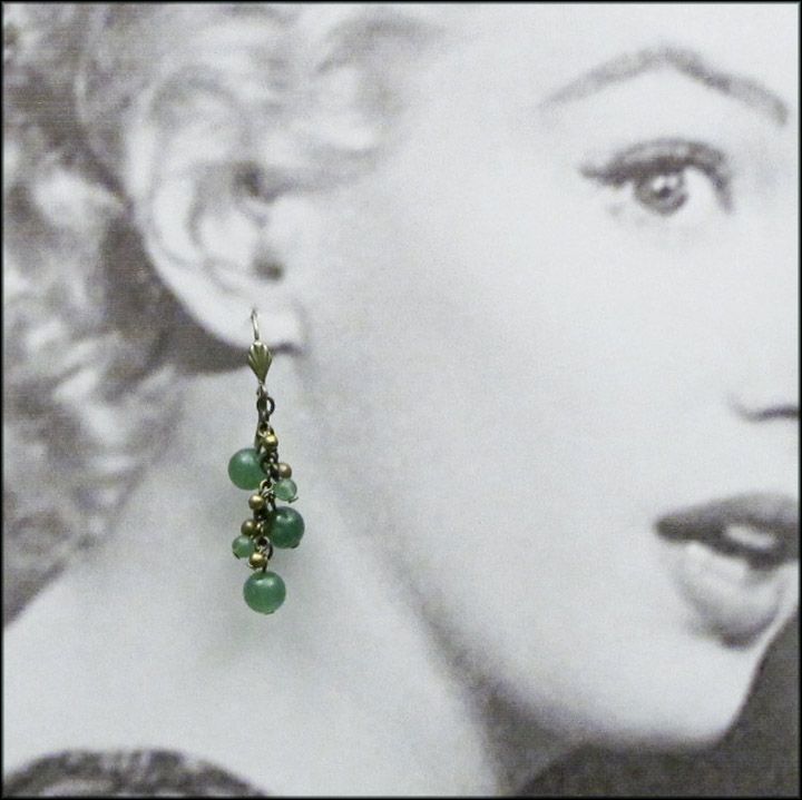 Green Jade and Brass Cluster Earrings / Gifts for her Green Jade and Brass Cluster Earrings / Gifts for her
