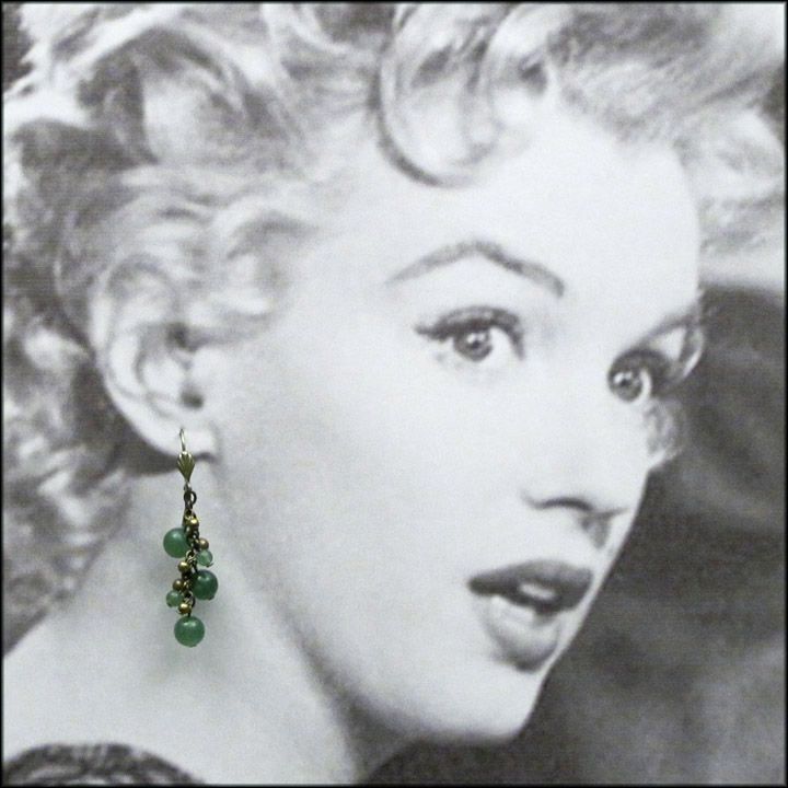 Green Jade and Brass Cluster Earrings / Gifts for her Green Jade and Brass Cluster Earrings / Gifts for her