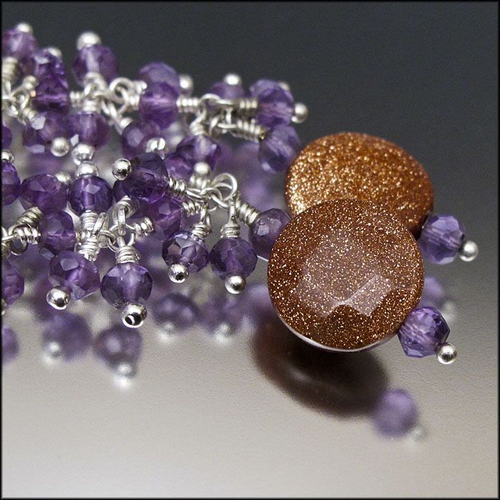 Goldstone and Amethyst Tier Earrings - Earl Grey Goldstone and Amethyst Tier Earrings - Earl Grey