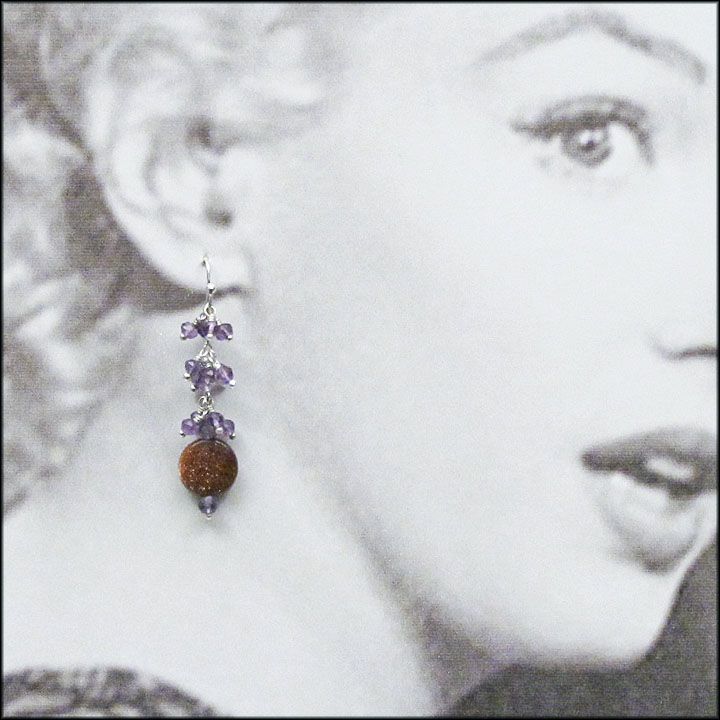 Goldstone and Amethyst Tier Earrings - Earl Grey Goldstone and Amethyst Tier Earrings - Earl Grey