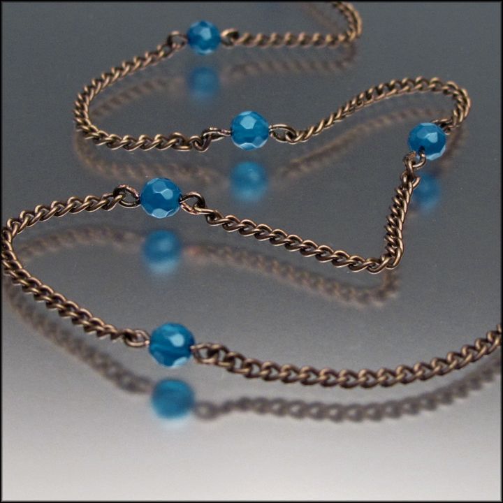 Blue Jade Brass Chain Necklace / Gifts for Her Blue Jade Brass Chain Necklace / Gifts for Her