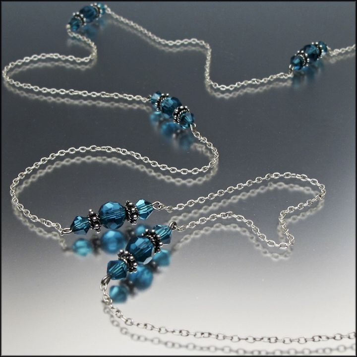 Blue Glass with Silver Flapper Station Necklace Blue Glass with Silver Flapper Station Necklace