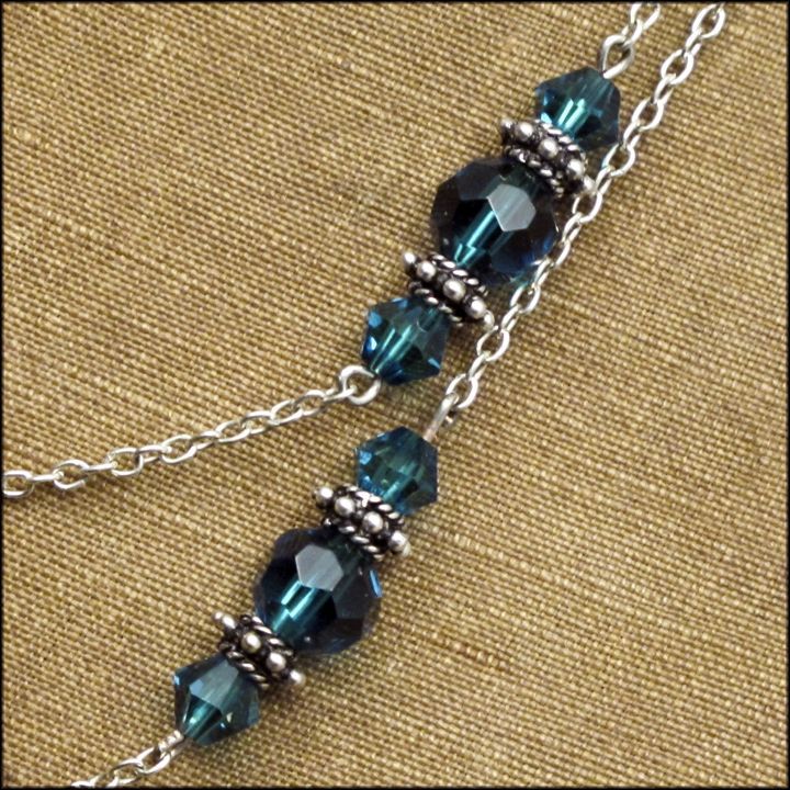 Blue Glass with Silver Flapper Station Necklace Blue Glass with Silver Flapper Station Necklace