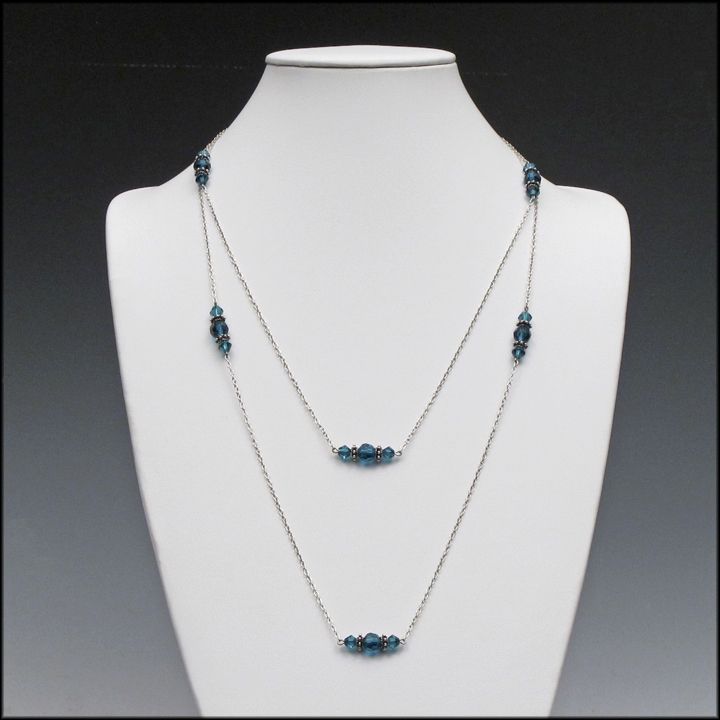 Blue Glass with Silver Flapper Station Necklace Blue Glass with Silver Flapper Station Necklace