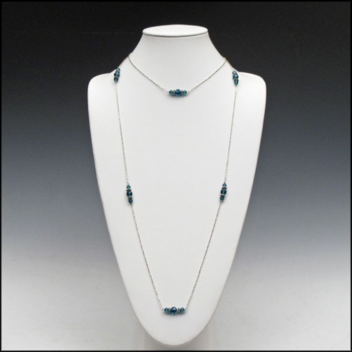 Blue Glass with Silver Flapper Station Necklace Blue Glass with Silver Flapper Station Necklace
