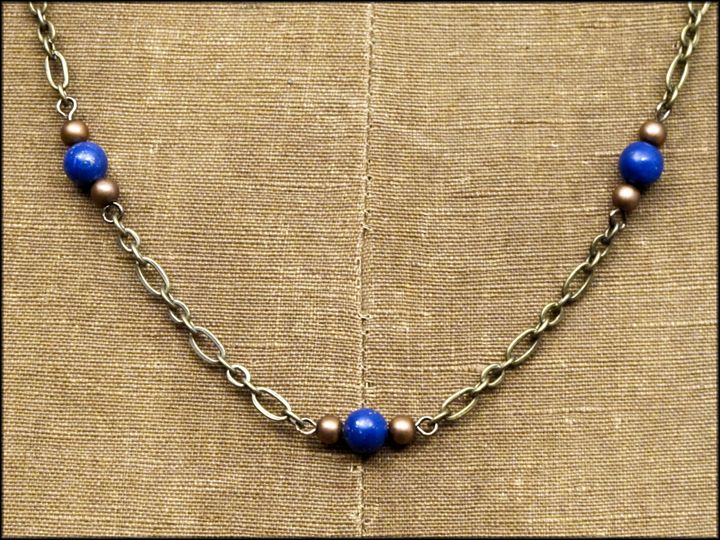 Blue Lapis and Copper Bead Station Necklace / Gifts for Her Blue Lapis and Copper Bead Station Necklace / Gifts for Her