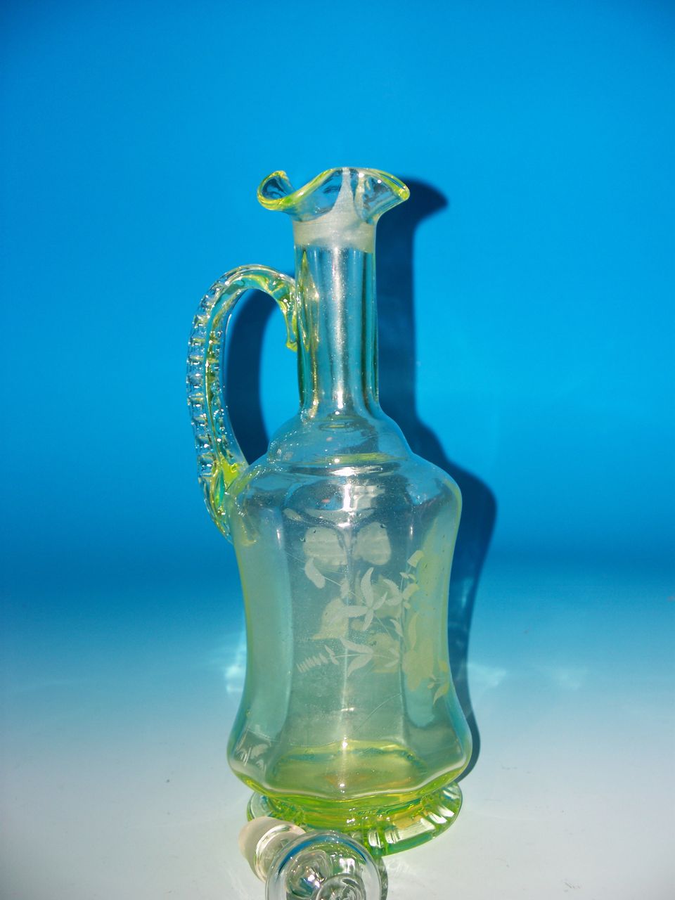 A Very Fine Blown Glass Vaseline or Apple Green Cruet A Very Fine Blown Glass Vaseline or Apple Green Cruet