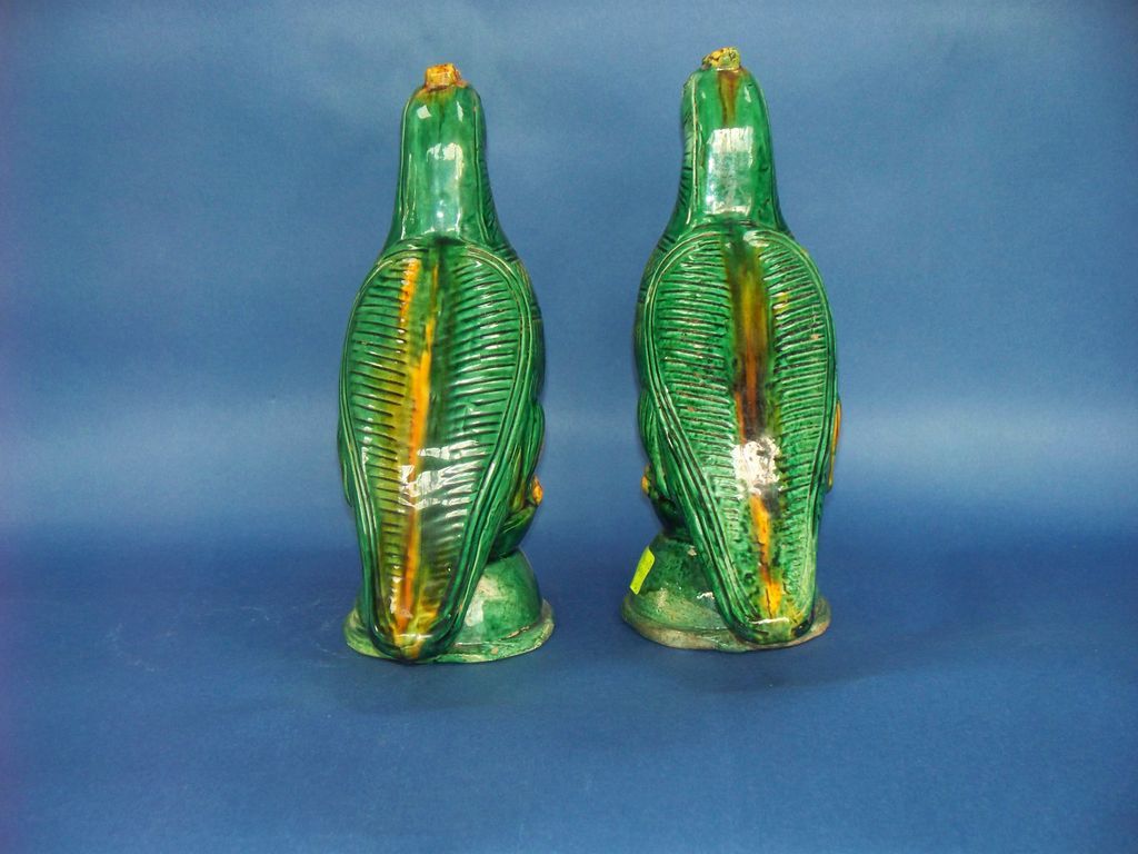Pr. of Green Glazed Chinese Pottery Birds Pr. of Green Glazed Chinese Pottery Birds